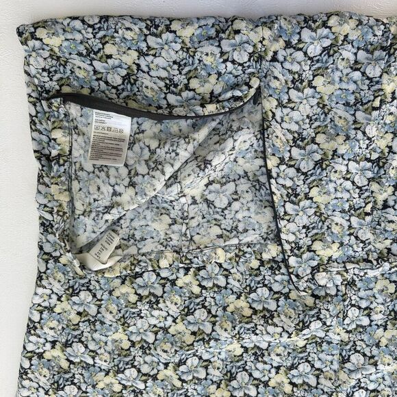 H&M Floral Midi Skirt Women’s 8 Blue Yellow White Print Side Slit Lightweight - Picture 4 of 7